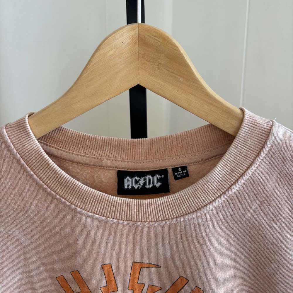 AC/DC High Voltage Studded Crewneck Sweatshirt Beige Women’s Small Cotton Blend